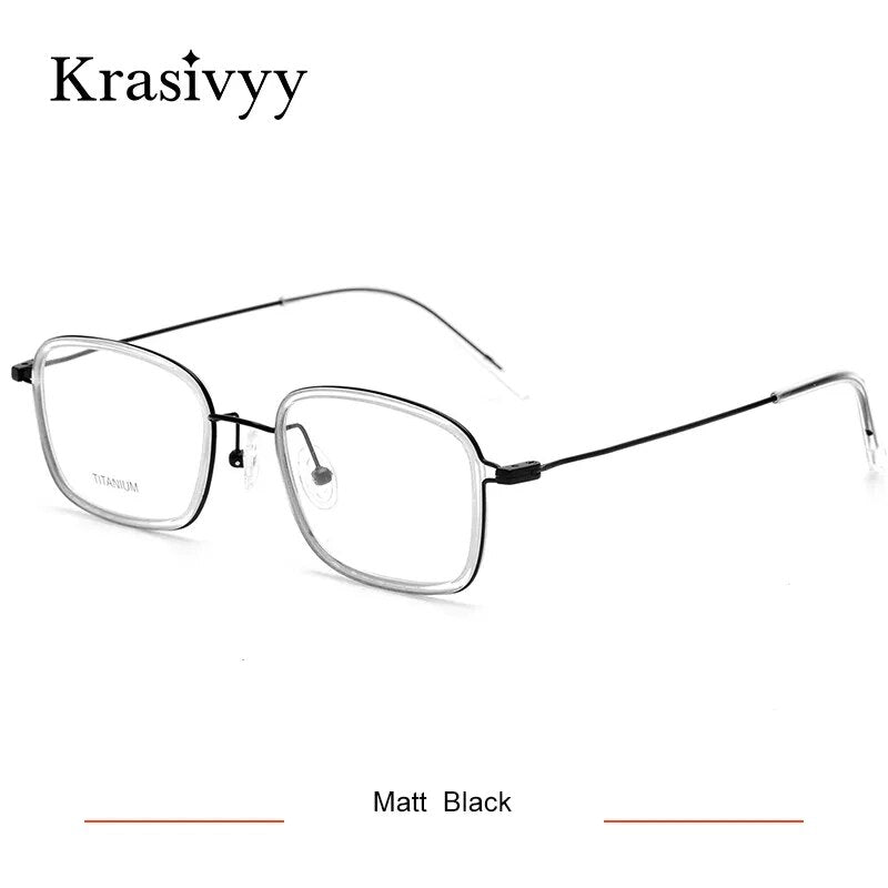 Krasivyy Men's Full Rim Square Tr 90 Titanium Eyeglasses Kr16046 Full Rim Krasivyy Matt Black CN 