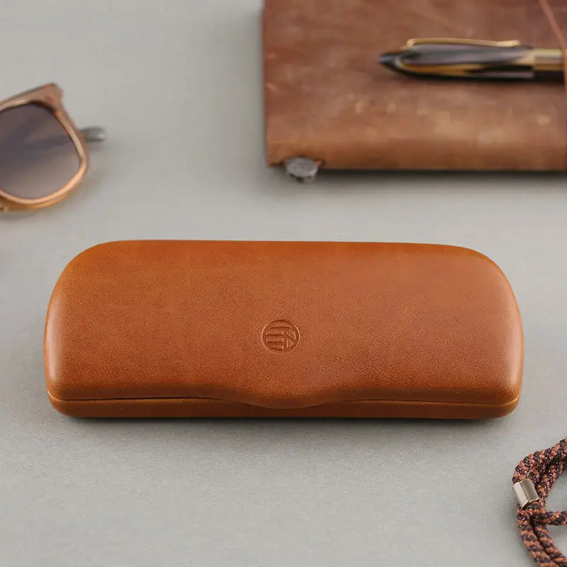 Cubojue Unisex Brown Hard Leather Eyeglass Case C008 Case Cubojue Case   