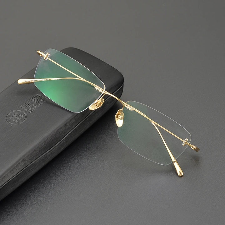 Bobbie Unisex Rimless Polygon Square Titanium Eyeglasses 335418