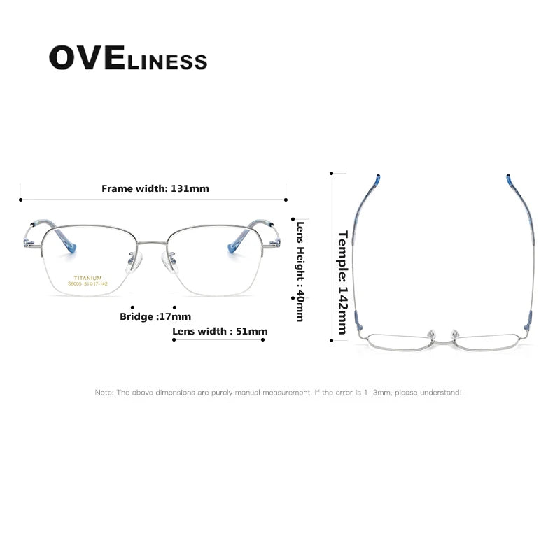 Oveliness Women's Semi Rim Oval Square Titanium Eyeglasses 196005 Semi Rim Oveliness   