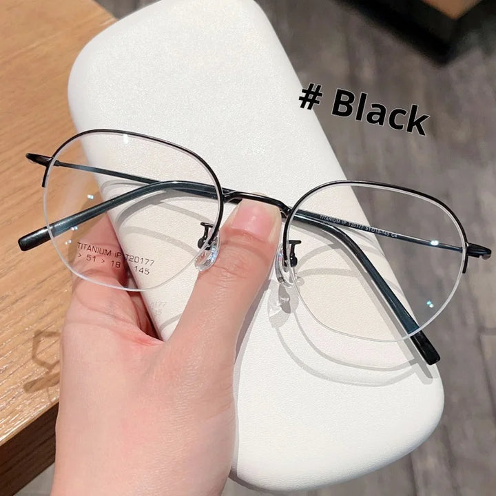 Momoja Women's Semi Rim Polygon Oval Titanium Eyeglasses 20177