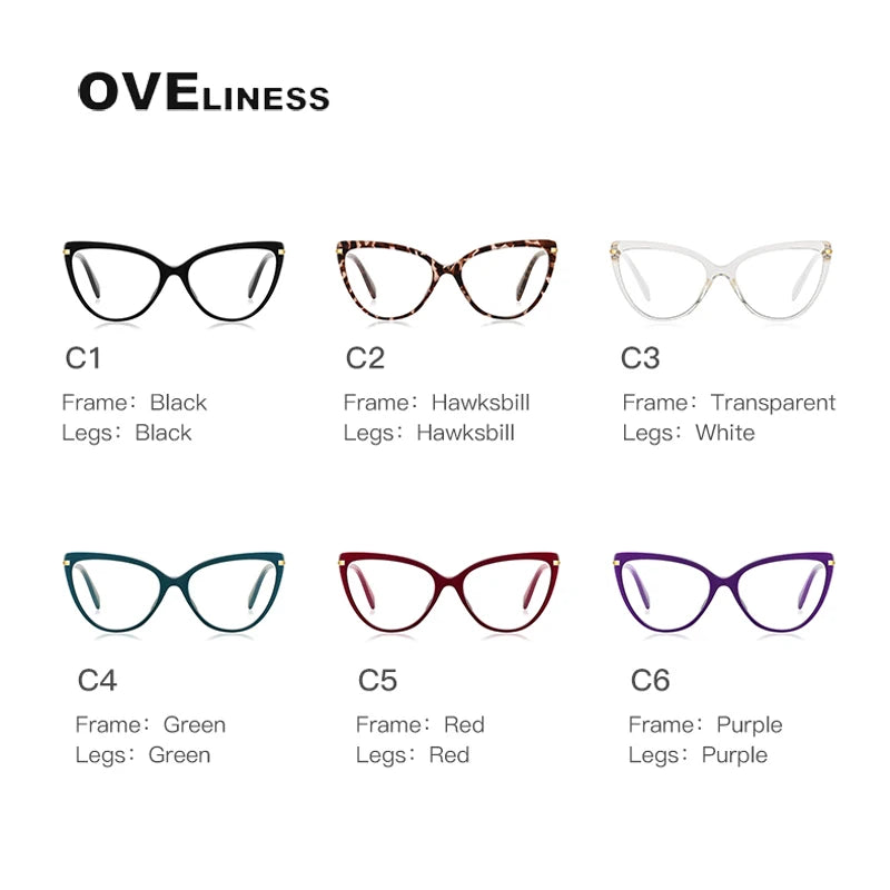 Oveliness Women's Full Rim Cat Eye Tr 90 Titanium Eyeglasses 2098 Full Rim Oveliness   