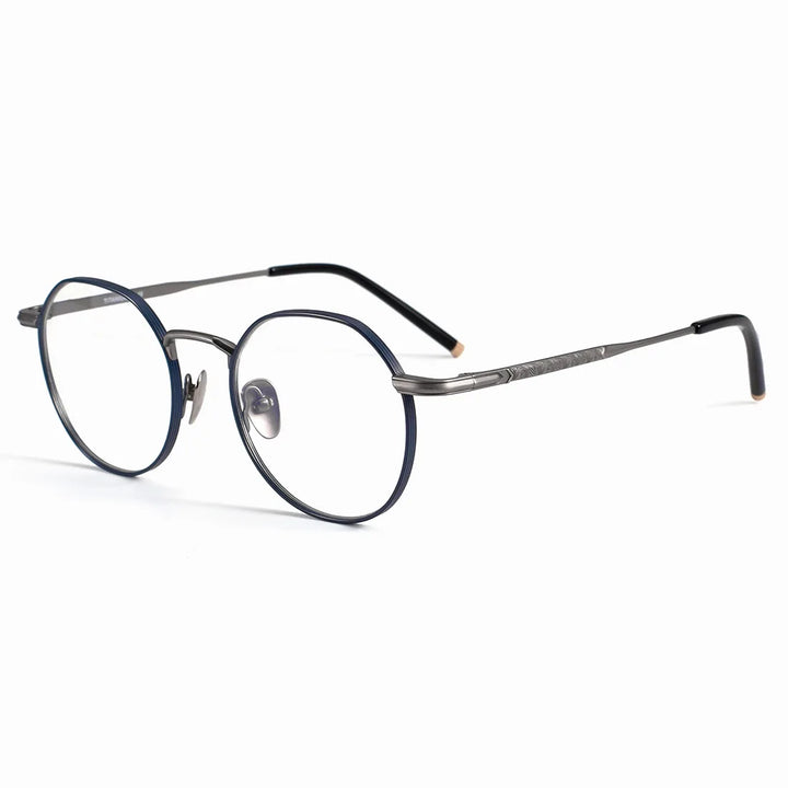 Black Mask Unisex Full Rim Flat Top Round Titanium Eyeglasses 49140