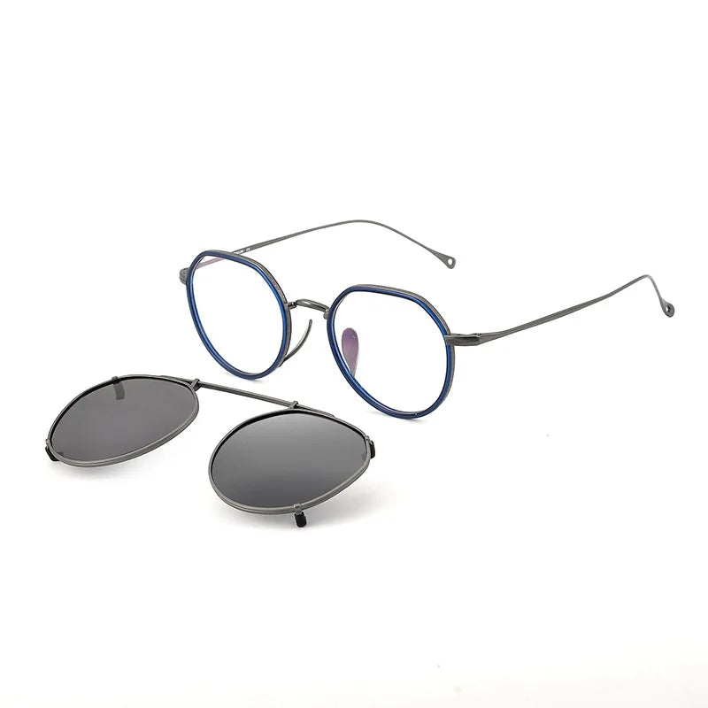Black Mask Women's Full Rim Oval Acetate Titanium Eyeglasses Clip On Sunglasses 27310