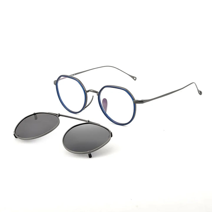 Black Mask Women's Full Rim Oval Acetate Titanium Eyeglasses Clip On Sunglasses 27310