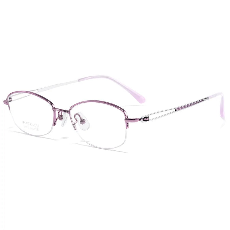 Yimaruili Women's Semi Rim Oval Square Titanium Eyeglasses 74112E