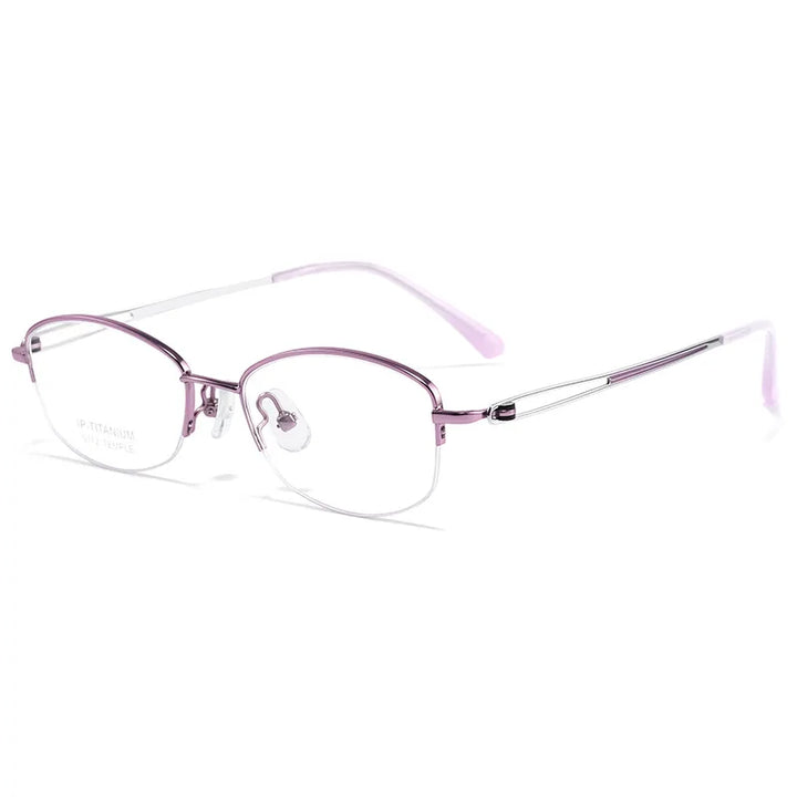 Yimaruili Women's Semi Rim Oval Square Titanium Eyeglasses 74112E