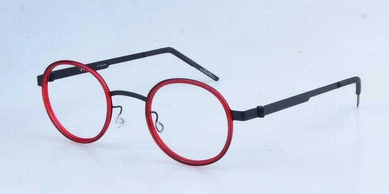 Aimee Unisex Full Rim Round Screwless Titanium Acetate Eyeglasses 3033 Full Rim Aimee Red-Black  