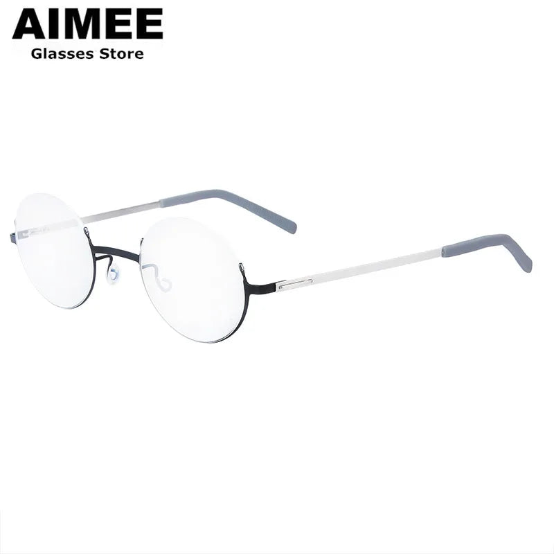 Aimee Women's Semi Rim Round Screwless Titanium Eyeglasses 198802