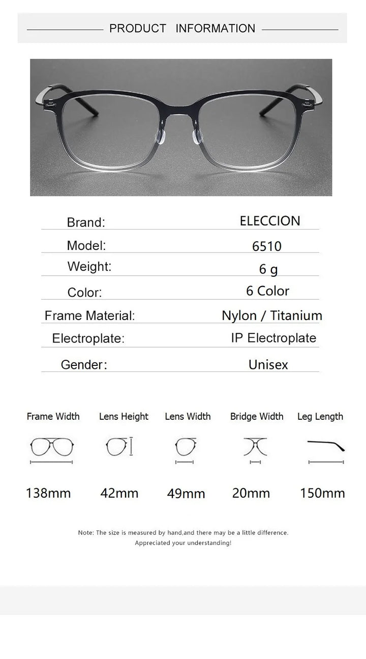 Eleccion Women's Full Rim Square Titanium Acetate Eyeglasses 6510