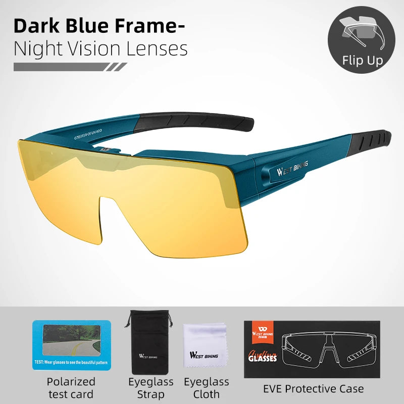 West Biking Unisex Full Rim Square Flip Up Over Frame Sunglasses 940703
