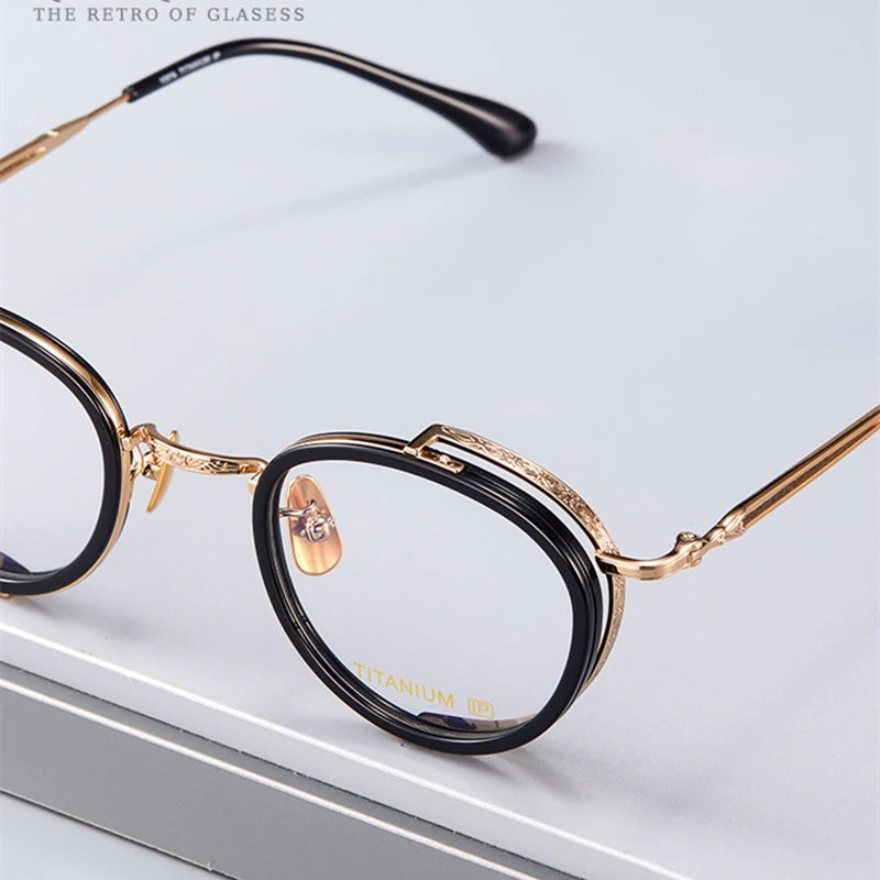 Black Mask Women's Full Rim Round Titanium Acetate Eyeglasses Bm054 Full Rim Black Mask   