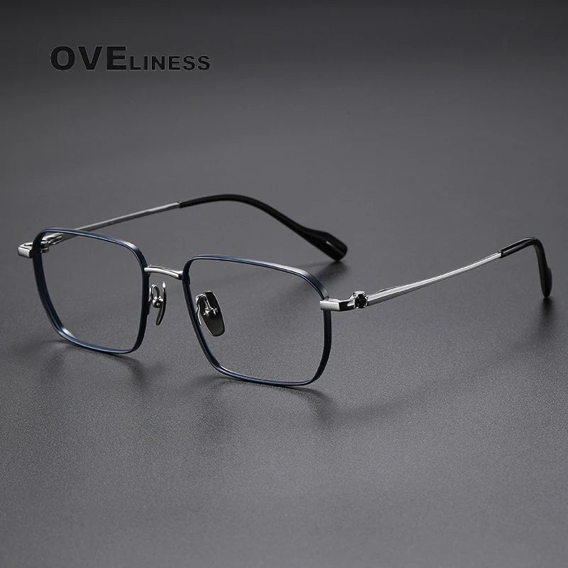 Oveliness Unisex Full Rim Polygon Square Titanium Eyeglasses  81013 Full Rim Oveliness blue silver  