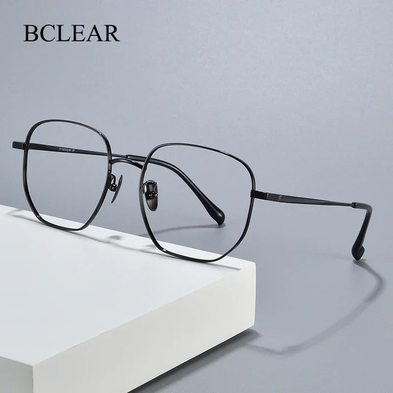 Bclear Unisex Full Rim Polygon Oval Titanium Eyeglasses 386683