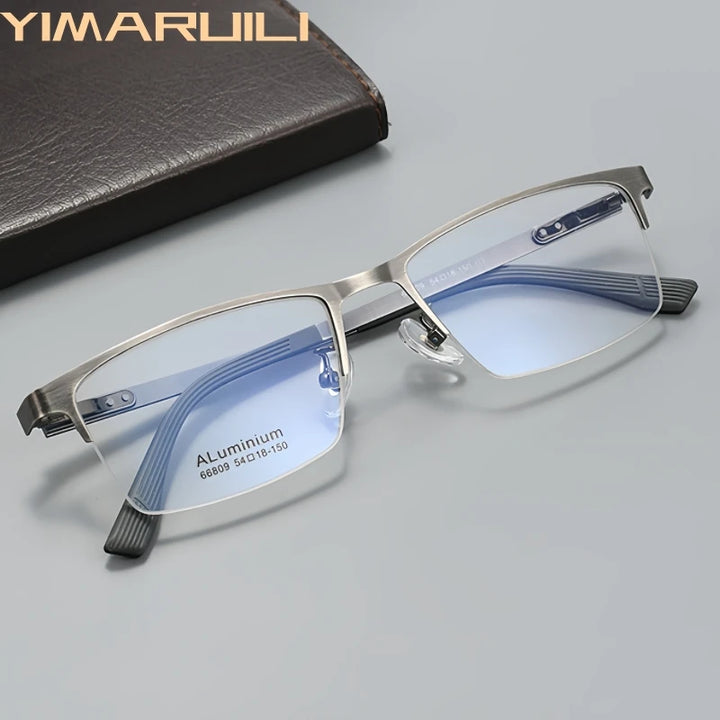 Yimaruili Men's Semi Rim Square Aluminium Alloy Eyeglasses 636809