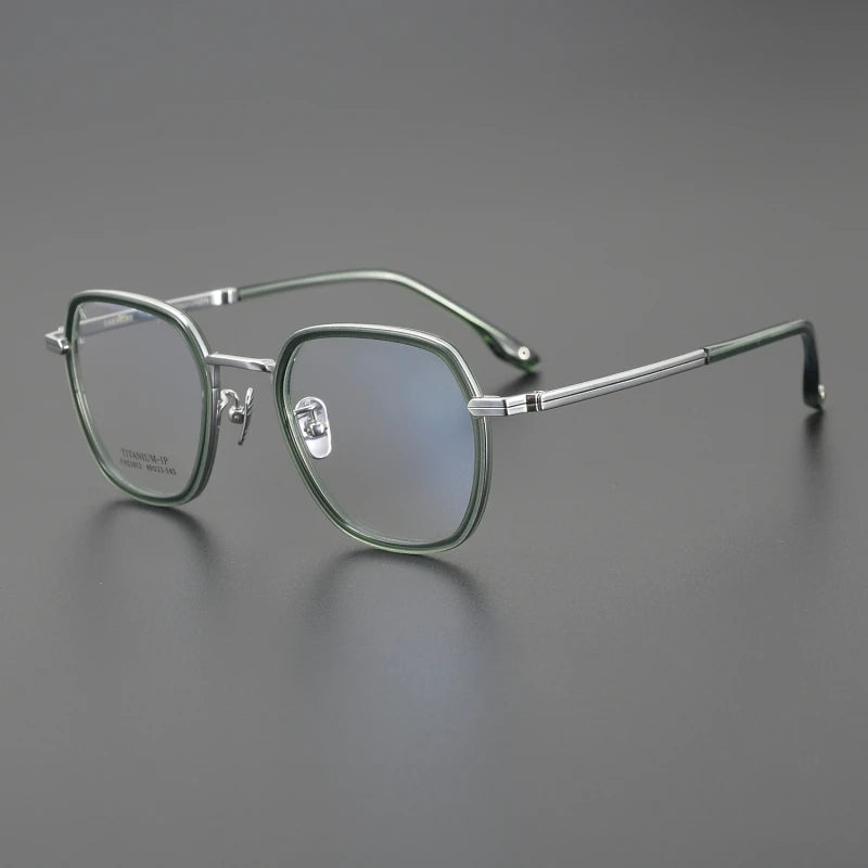 Black Mask Unisex Full Rim Square Titanium Acetate Eyeglasses 21012 Full Rim Black Mask Green-Silver  