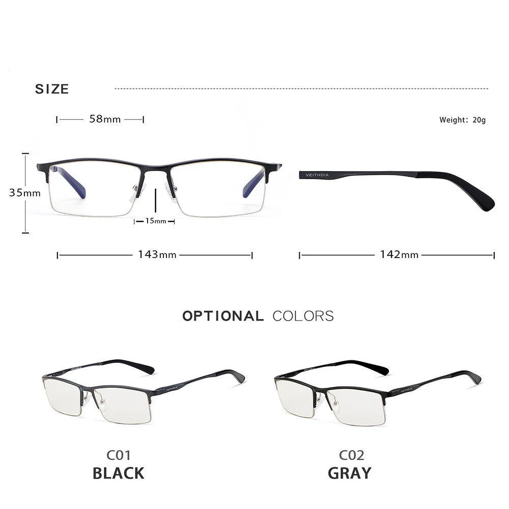 Hdcrafter Men's Semi Rim Square Al Mg Alloy Tr 90 Eyeglasses 8721