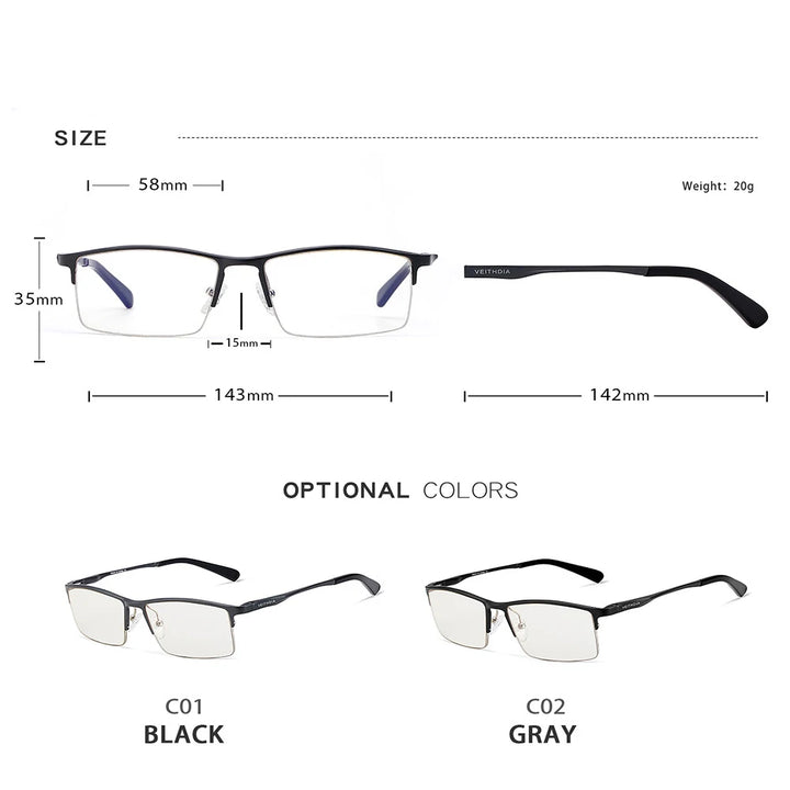 Hdcrafter Men's Semi Rim Square Al Mg Alloy Tr 90 Eyeglasses 8721