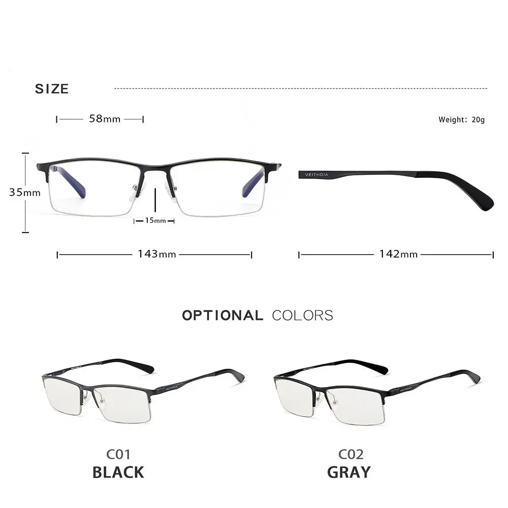 Hdcrafter Unisex Semi-Rimless Rectangle Aluminium Magnesium Alloy Frames 872100 FuzWeb