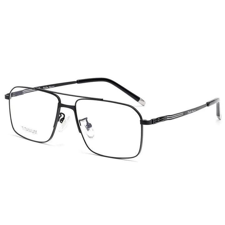 KatKani Men's Full Rim Polygon Double Bridge Titanium Eyeglasses 90069 Full Rim KatKani Eyeglasses Black  