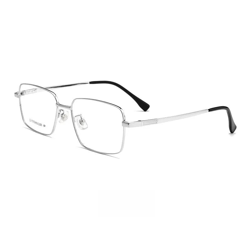 Yimaruili Men's Full Rim Square Titanium Alloy Eyeglasses Mc82232t Full Rim Yimaruili Eyeglasses Silver  