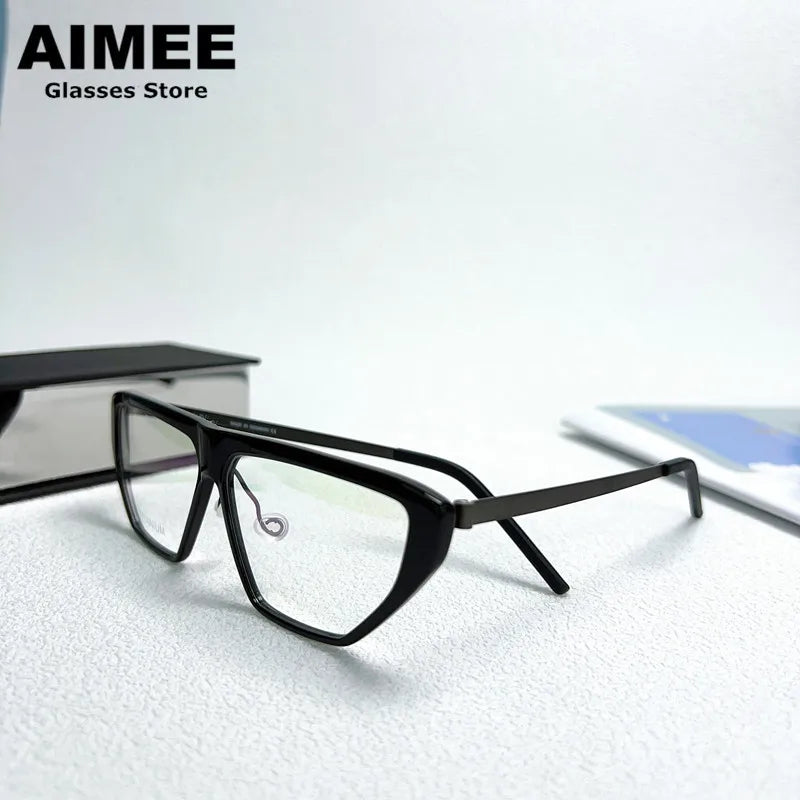 Aimee Unisex Full Rim Brow Line Square Titanium Eyeglasses 1181 Full Rim Aimee Black  