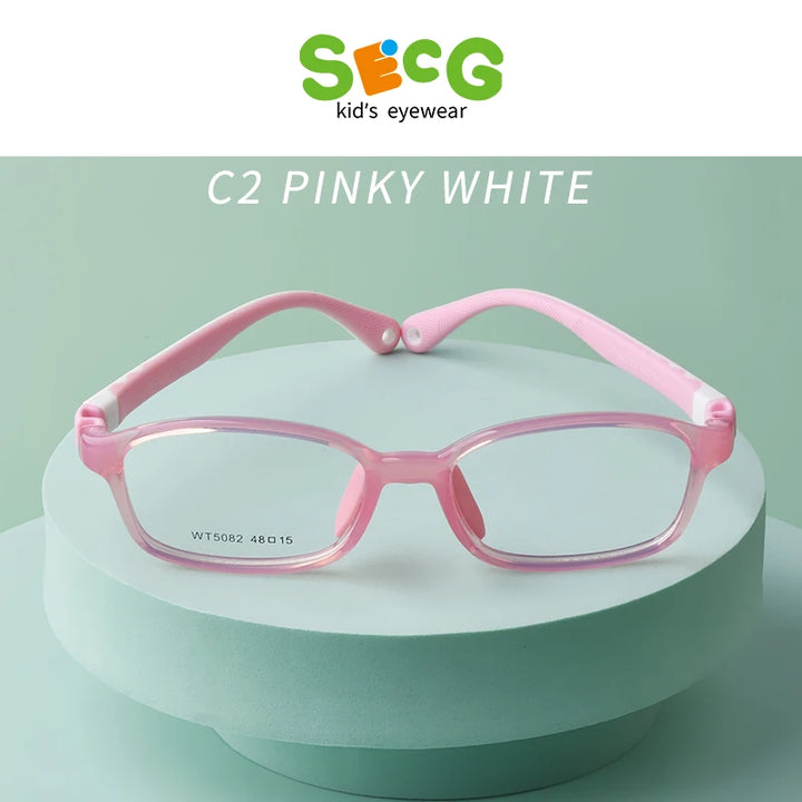 Secg Unisex Youth's Full Rim Square Tr 90 Silicone Eyeglasses 5082 Full Rim Secg C2 PINKY WHITE  