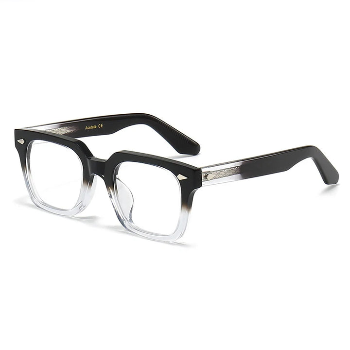 Black Mask Unisex Full Rim Square Acetate Handcrafted Eyeglasses 382348 Full Rim Black Mask Black-Crystal  