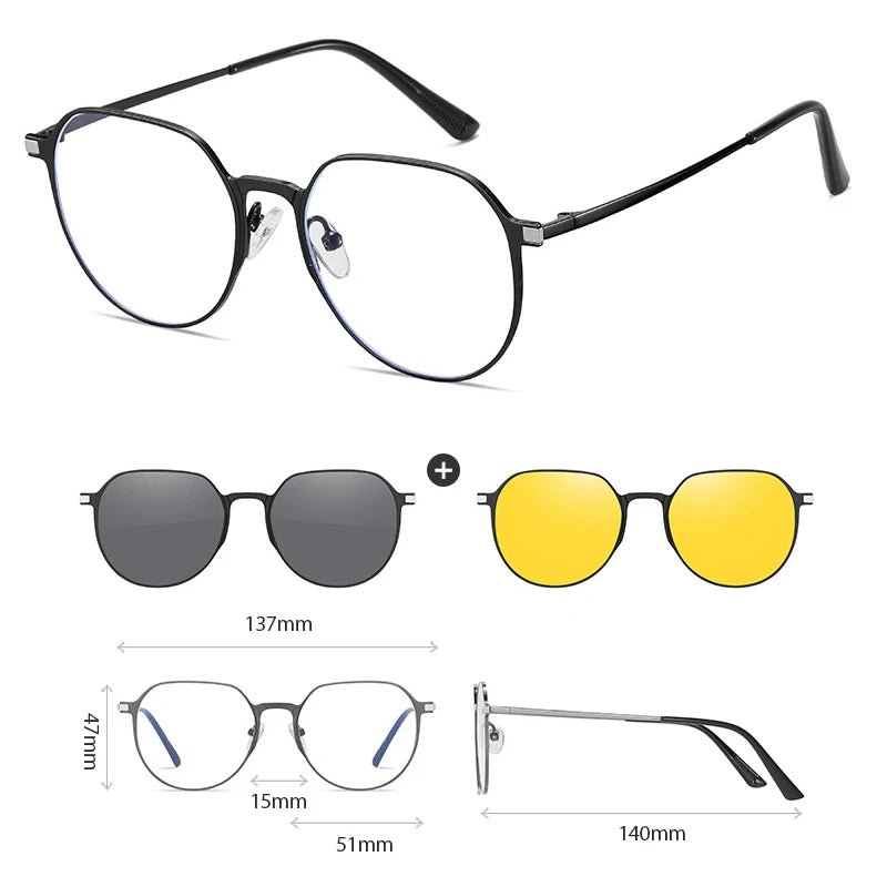 Hdcrafter Women's Full Rim Square Double Bridge Titanium Tr 90 Eyeglasses Clip On Sunglasses 414819