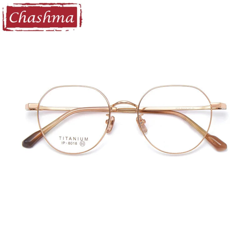 Chashma Ottica Unisex Full Rim Flat Top Round Titanium Eyeglasses 8018 Full Rim Chashma Ottica Rose Gold  