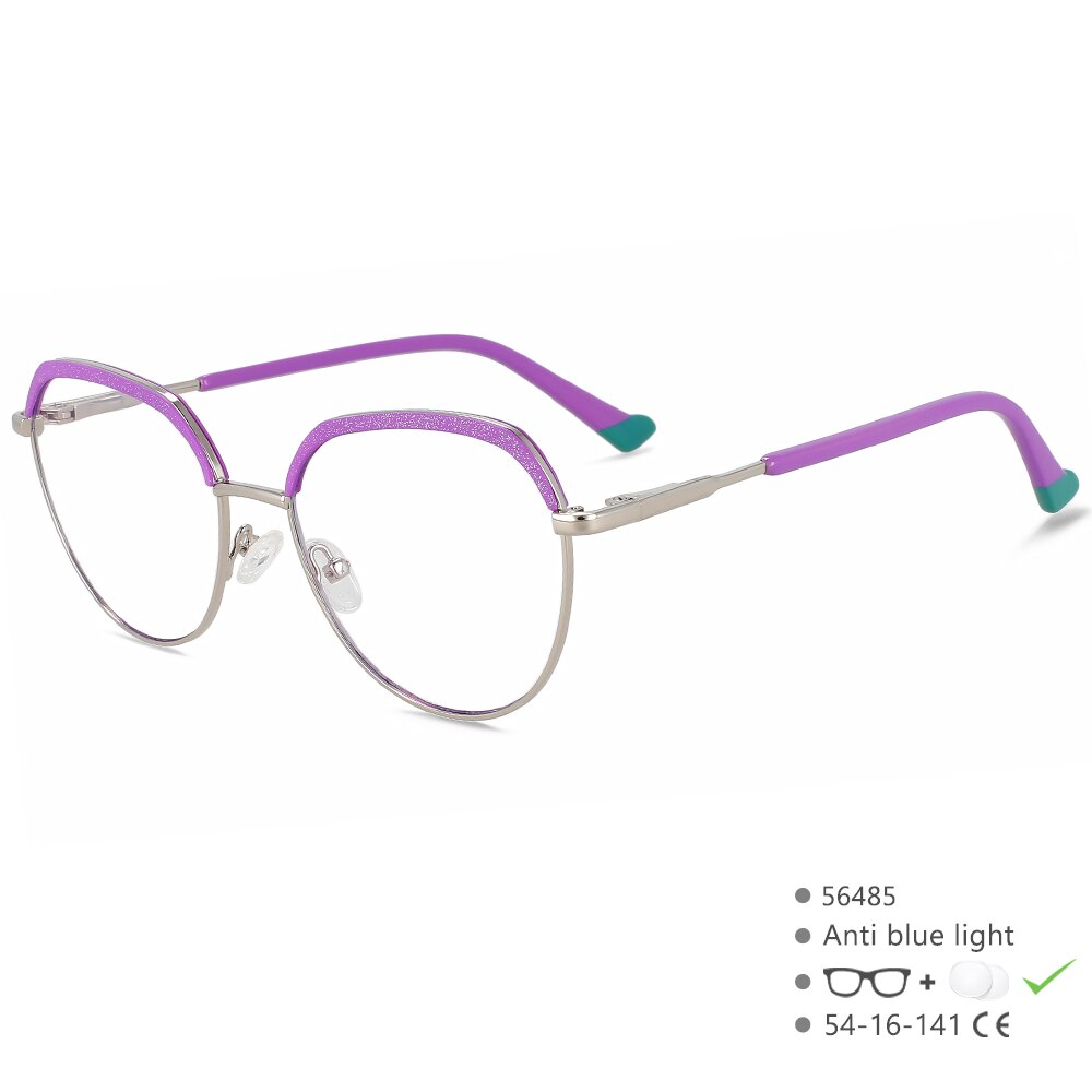 CCspace Women's Full Rim Round Brow Line Alloy Eyeglasses 56485 Full Rim CCspace C3SilverPurple  