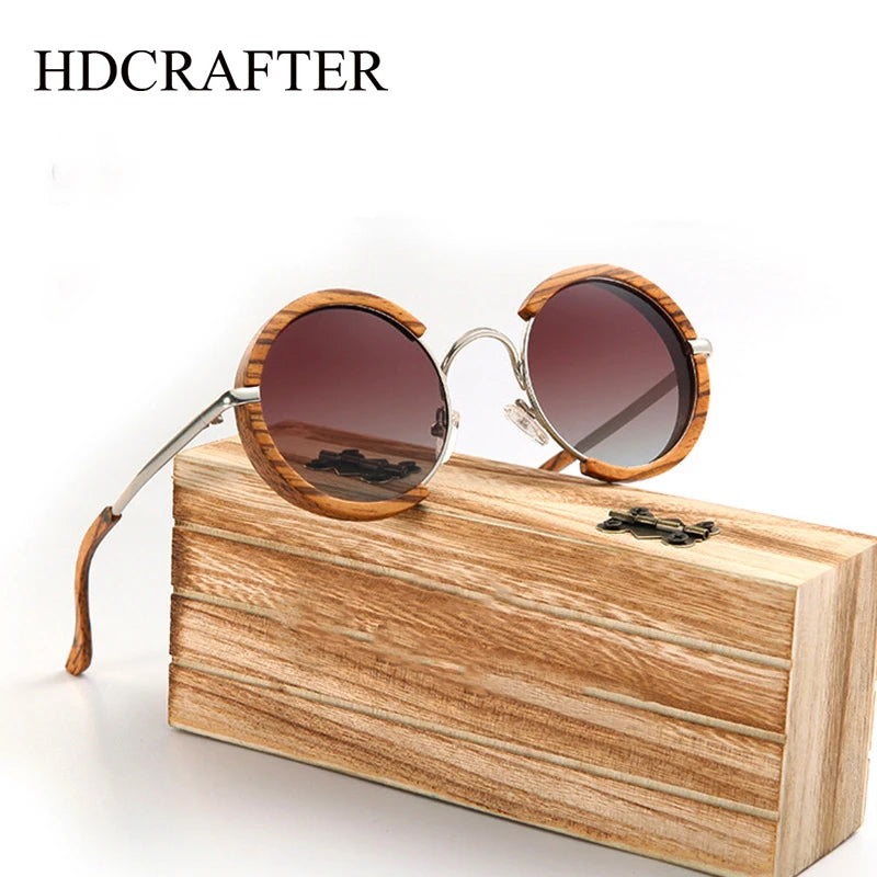 Hdcrafter Unisex Full Rim Round Wood Alloy Polarized Sunglasses 56407 Sunglasses HdCrafter Sunglasses   