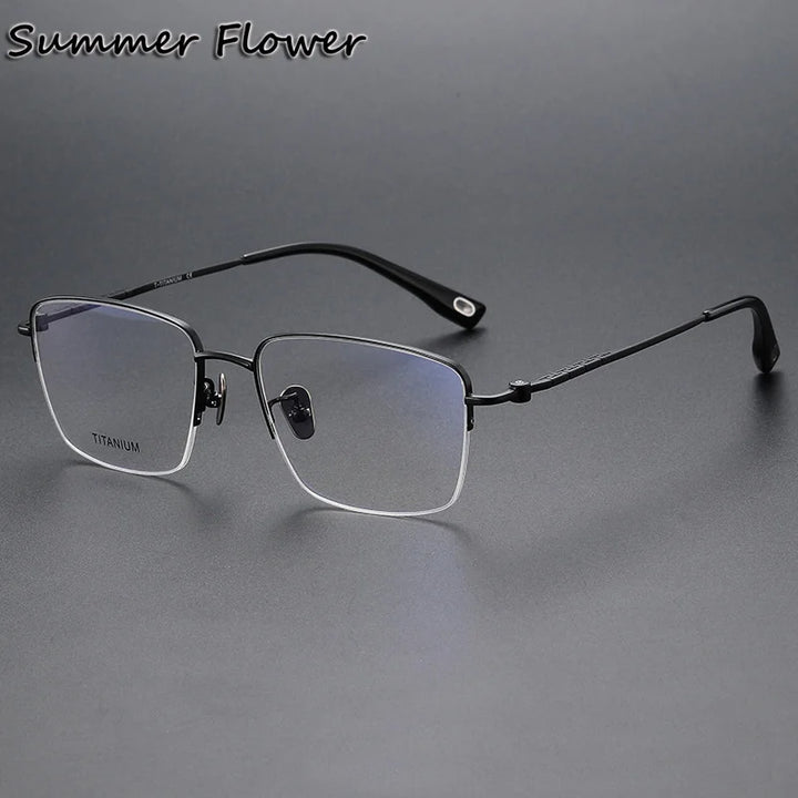 Summer Flower Unisex Semi Rim Polygon Square Titanium Eyeglasses 880911 Semi Rim Summer Flower Black