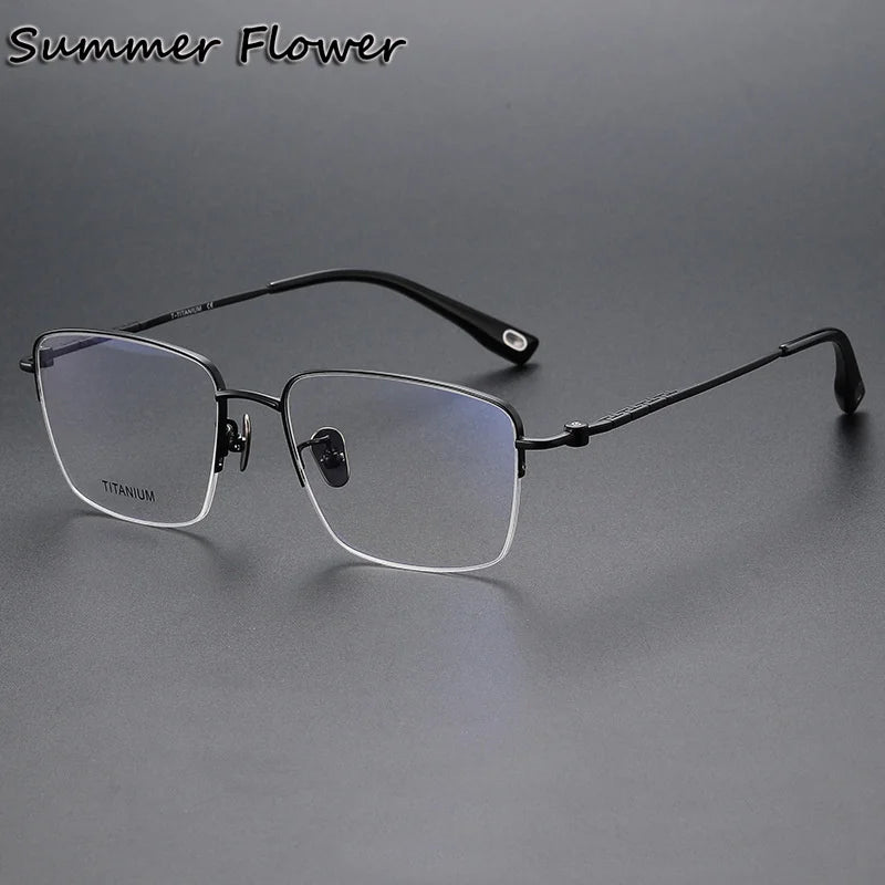 Summer Flower Unisex Semi Rim Square Titanium Eyeglasses 80911