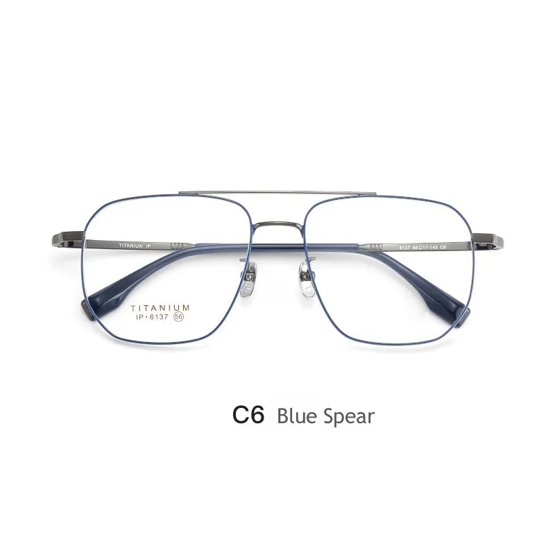 Hdcrafter Men's Full Rim Square Double Bridge Titanium Eyeglasses 6137 Full Rim Hdcrafter Eyeglasses Blue  