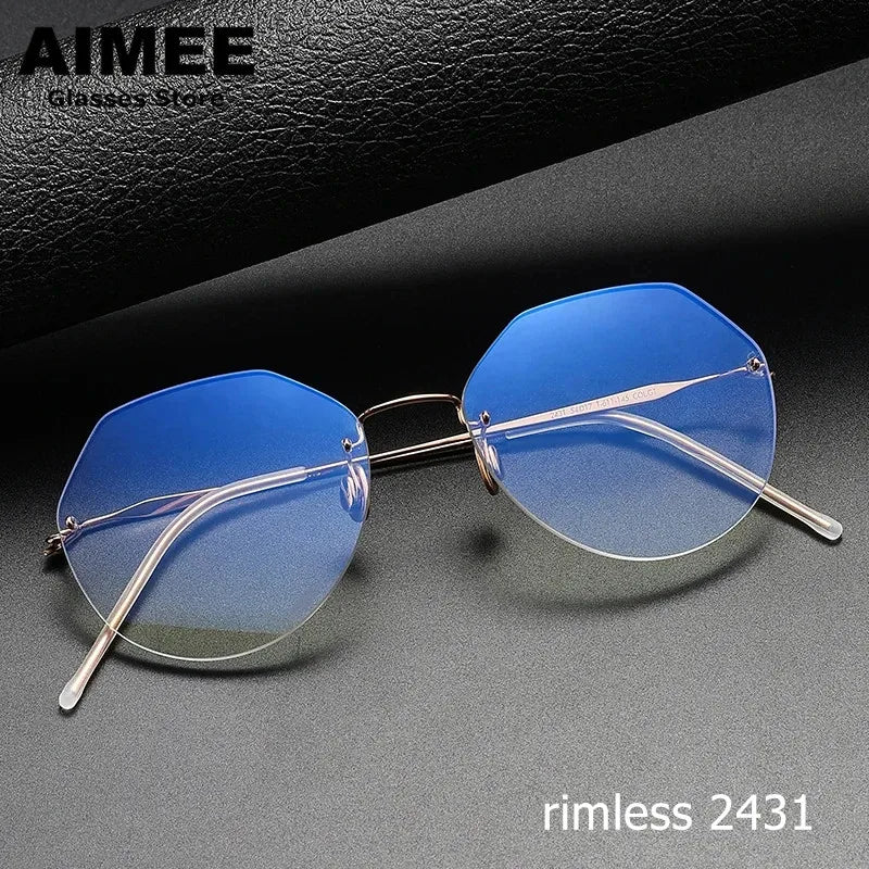 Aimee Women's Rimless Flat Top Round Titanium Eyeglasses 2431 Rimless Aimee   