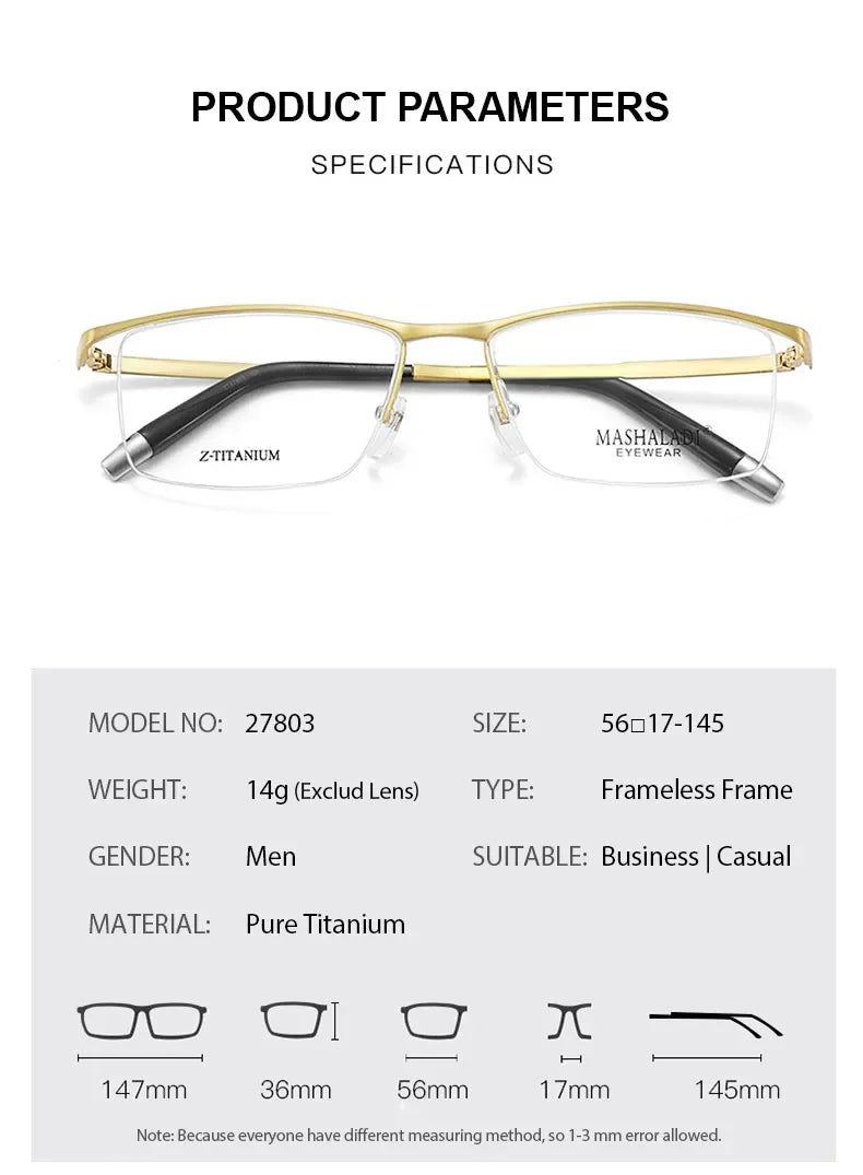 Chashma Ochki Men's Semi Rim Brow Line Titanium Eyeglasses 278034
