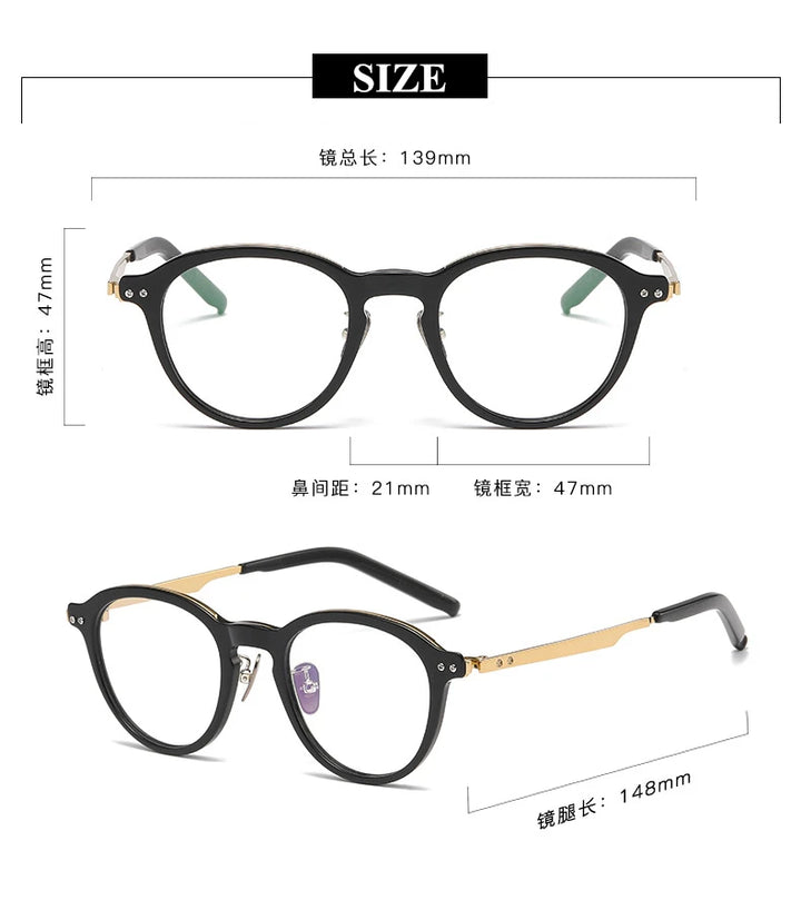 Black Mask Unisex Full Rim Round Titanium Acetate Eyeglasses  13113 Full Rim Black Mask   