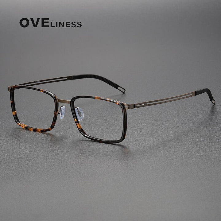 Oveliness Unisex Full Rim Square Screwless Titanium Eyeglasses 8202304 Full Rim Oveliness leopard brown  