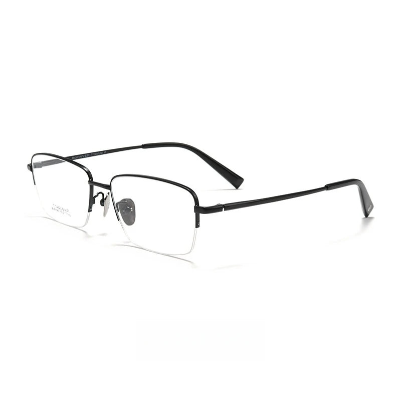 Yimaruili Men's Semi Rim Square Titanium Eyeglasses 81042 Semi Rim Yimaruili Eyeglasses Black