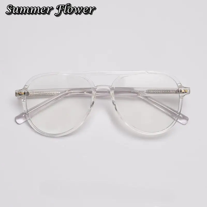 Summer Flower Unisex Full Rim Oval Double Bridge Tr 90 Titanium Eyeglasses 62154