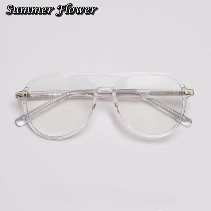 Summer Flower Unisex Full Rim Oval Double Bridge Tr 90 Titanium Eyeglasses 62154