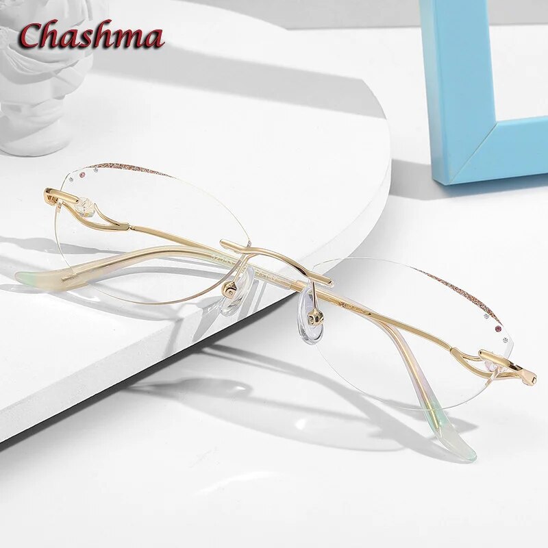 Chashma Ochki Women's Rimless Square Titanium Glitter Edge Eyeglasses 52053 Rimless Chashma Ochki   
