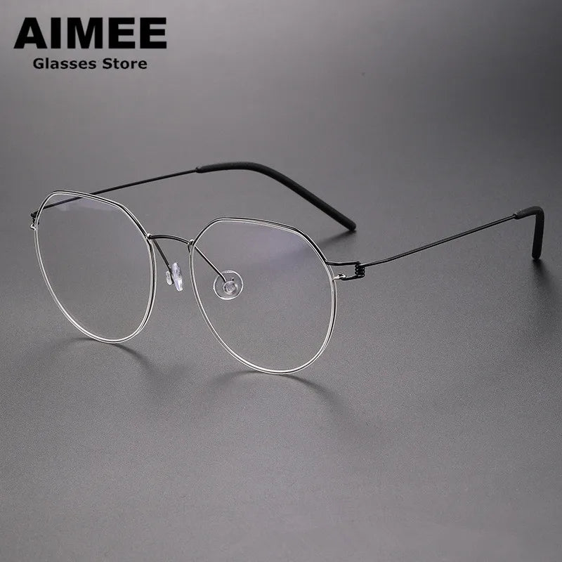 Aimee Unisex Full Rim Round Screwless Titanium Eyeglasses 52214 Full Rim Aimee Black-Silver  