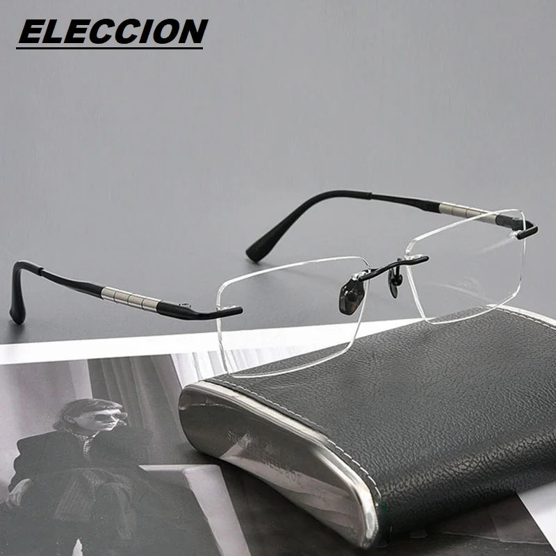 Eleccion Unisex Rimless Square Oval Titanium Alloy Eyeglasses 7903 Rimless Eleccion