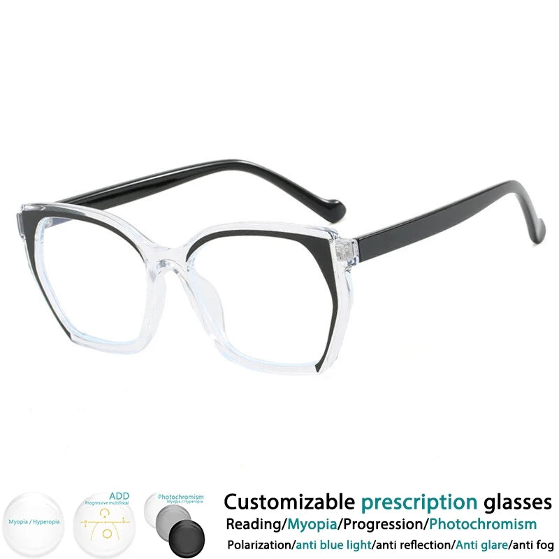 CCspace Women's Full Rim Square Tr 90 Titanium Eyeglasses 302181 Full Rim CCspace BlackClear  