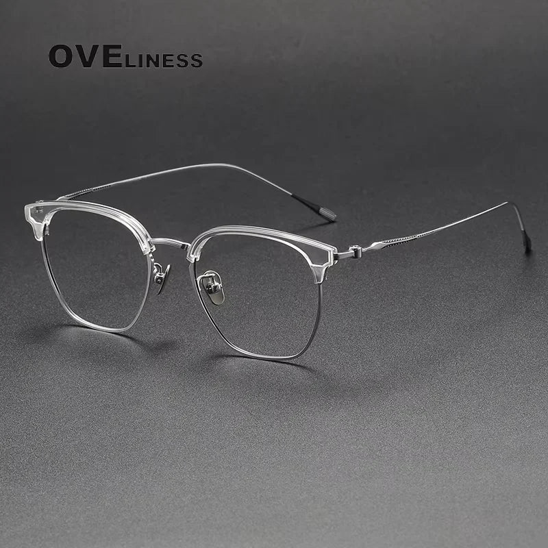 Oveliness Unisex Full Rim Square Titanium Acetate Eyeglasses 80898 Full Rim Oveliness clear silver  