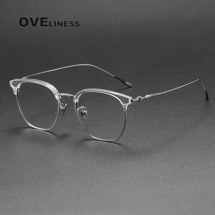 Oveliness Unisex Full Rim Square Titanium Acetate Eyeglasses 80898 Full Rim Oveliness clear silver  