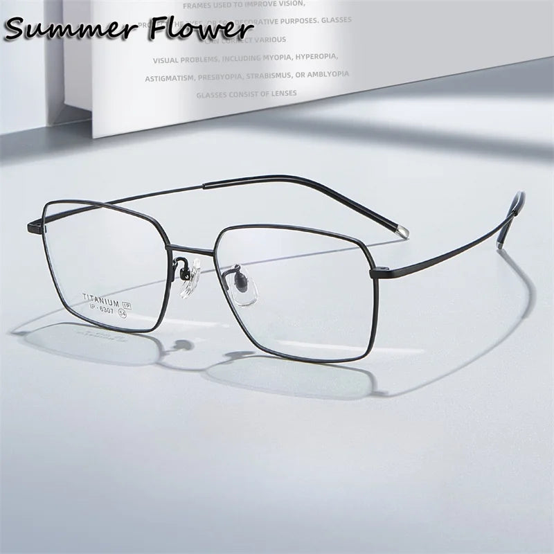 Summer Flower Men's Full Rim Polygon Square Titanium Eyeglasses 616307