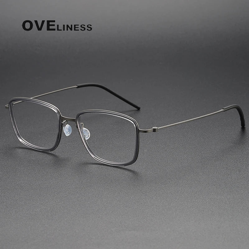 Oveliness Unisex Full Rim Polygon Acetate Titanium Eyeglasses 5803 Full Rim Oveliness grey gun  